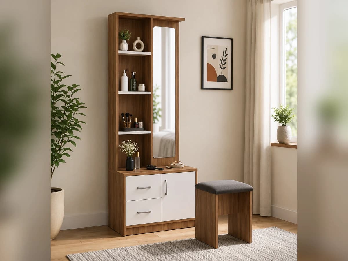 Dressing Table with Mirror, 2 Drawers & Stool