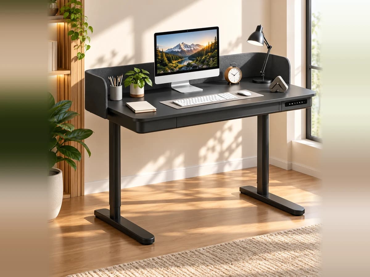 Electric Height Adjustable Standing Desk with Drawer & Privacy Panel (120 cm)