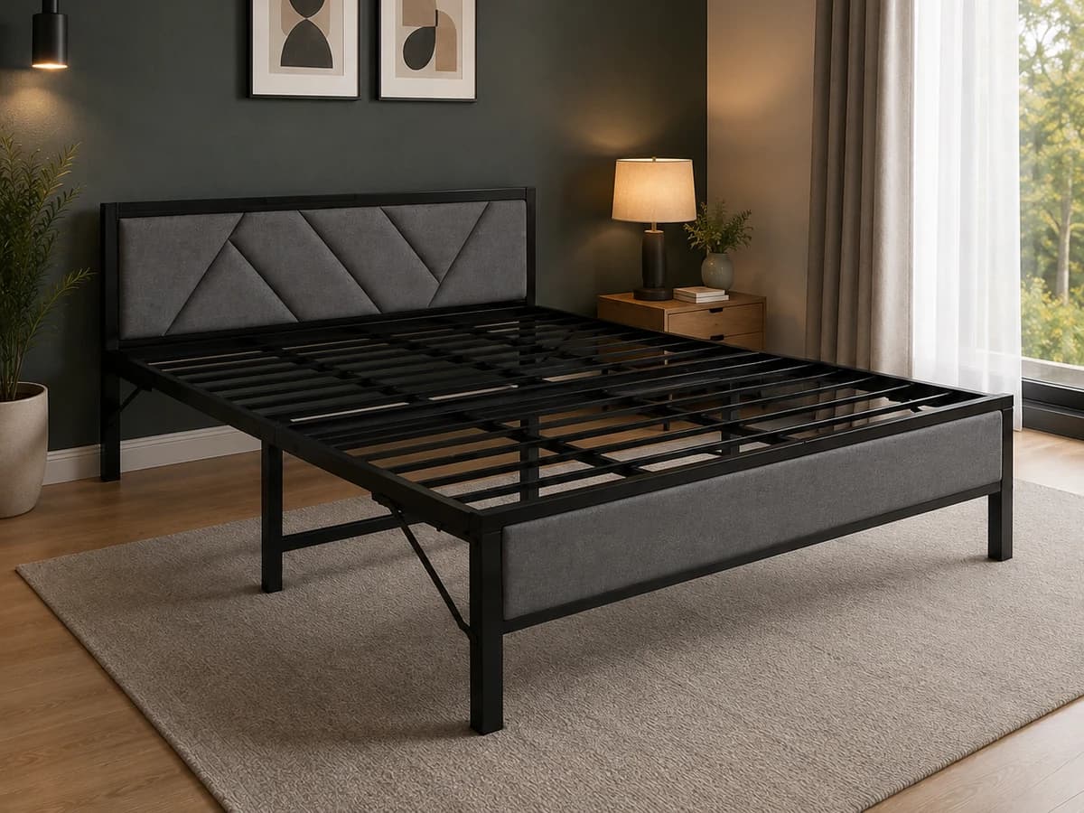 Folding Queen Bed with Upholstered Headboard, photo 1 of 2