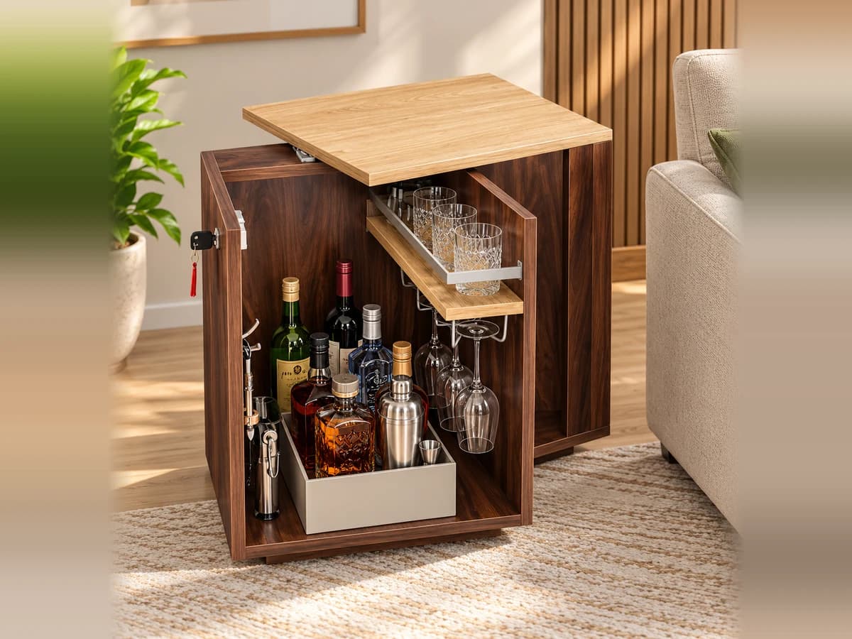Revolving Mini Bar Cabinet with Lock