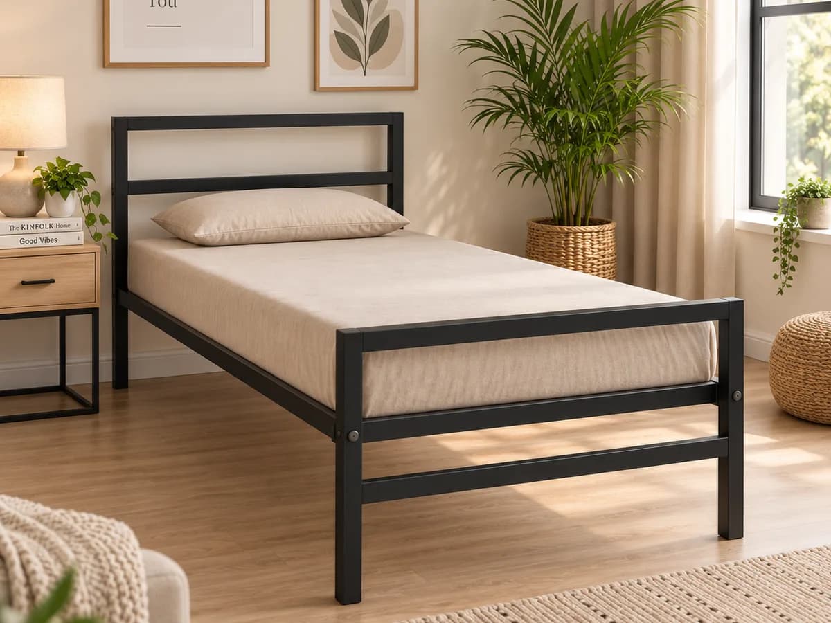 Single Metal Bed with Headboard without Mattress, photo 1 of 4