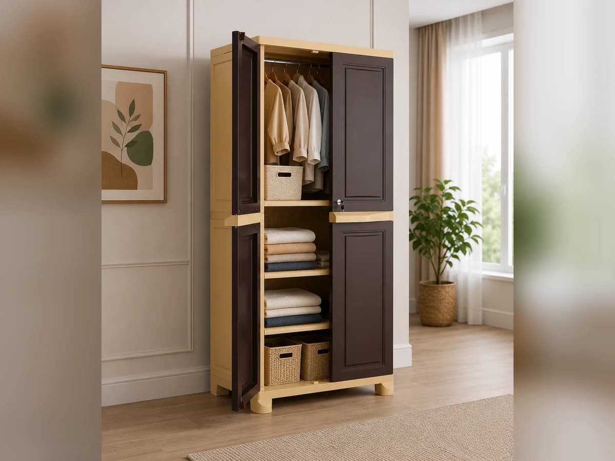 2 Door Plastic Wardrobe with 4 Shelves