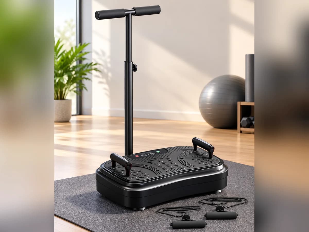Vibration Plate with Adjustable Handlebar and Resistance Tubes, photo 1 of 2
