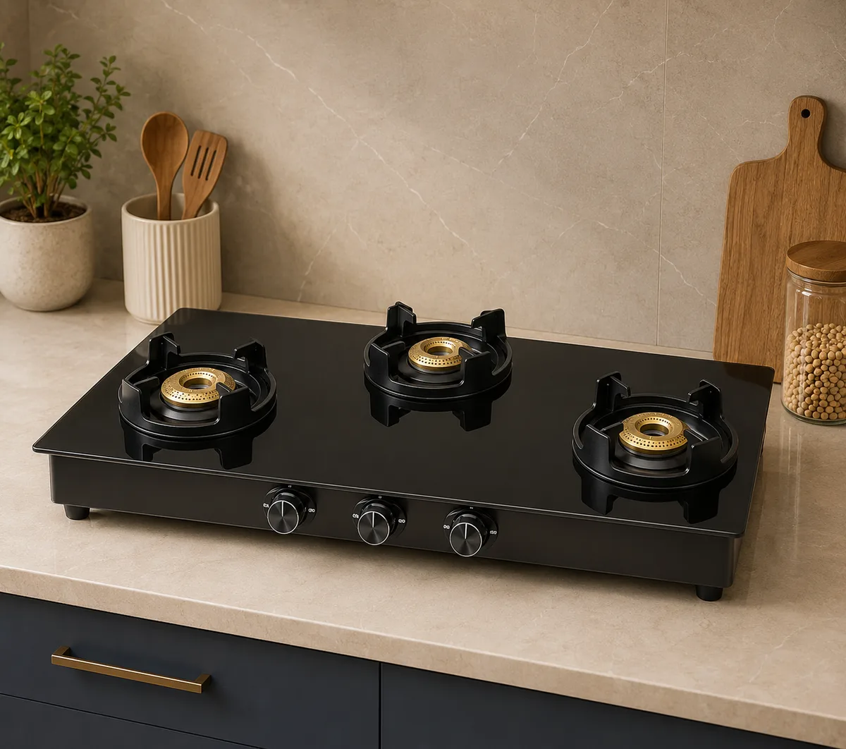 3 Burner Glass Top Gas Stove