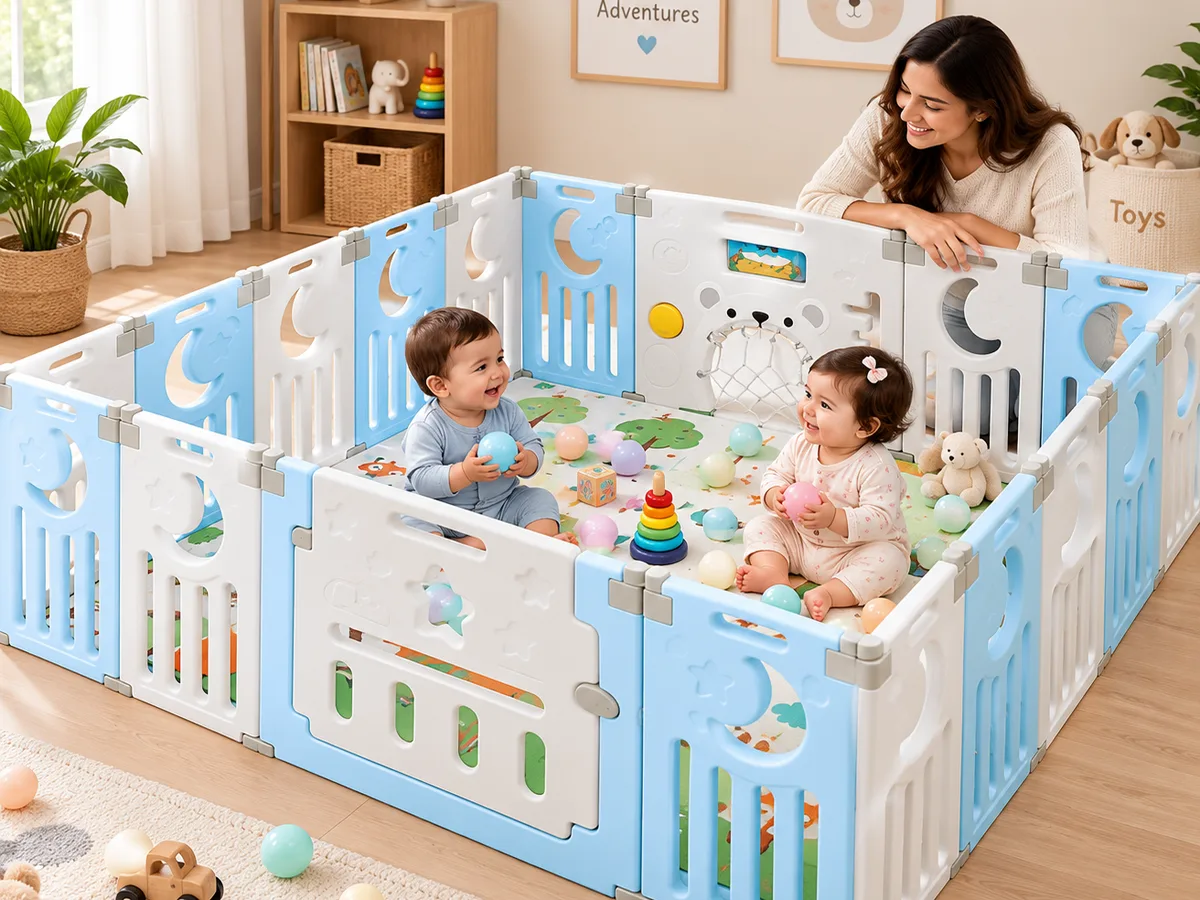 18-Panel Baby Playpen with Gate & Mat, photo 1 of 4