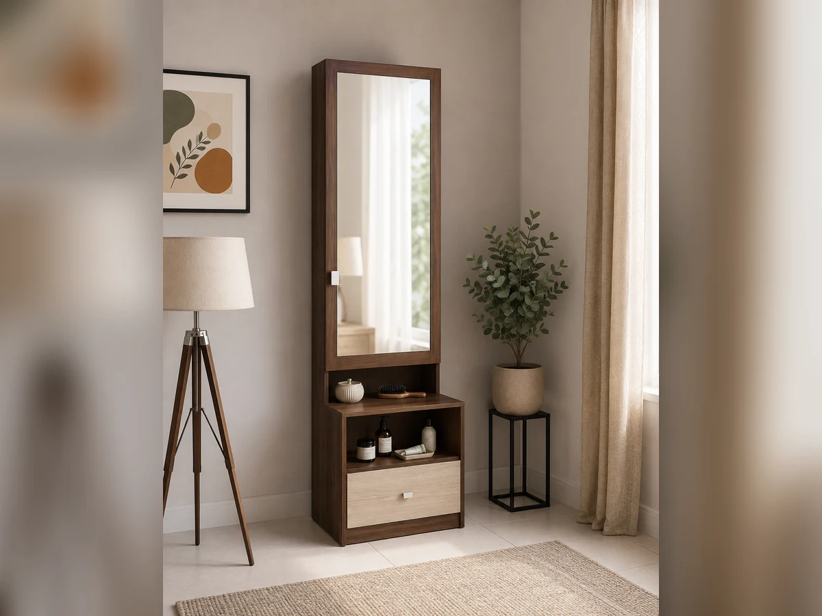 Dressing Table with Mirrored Storage Cabinet