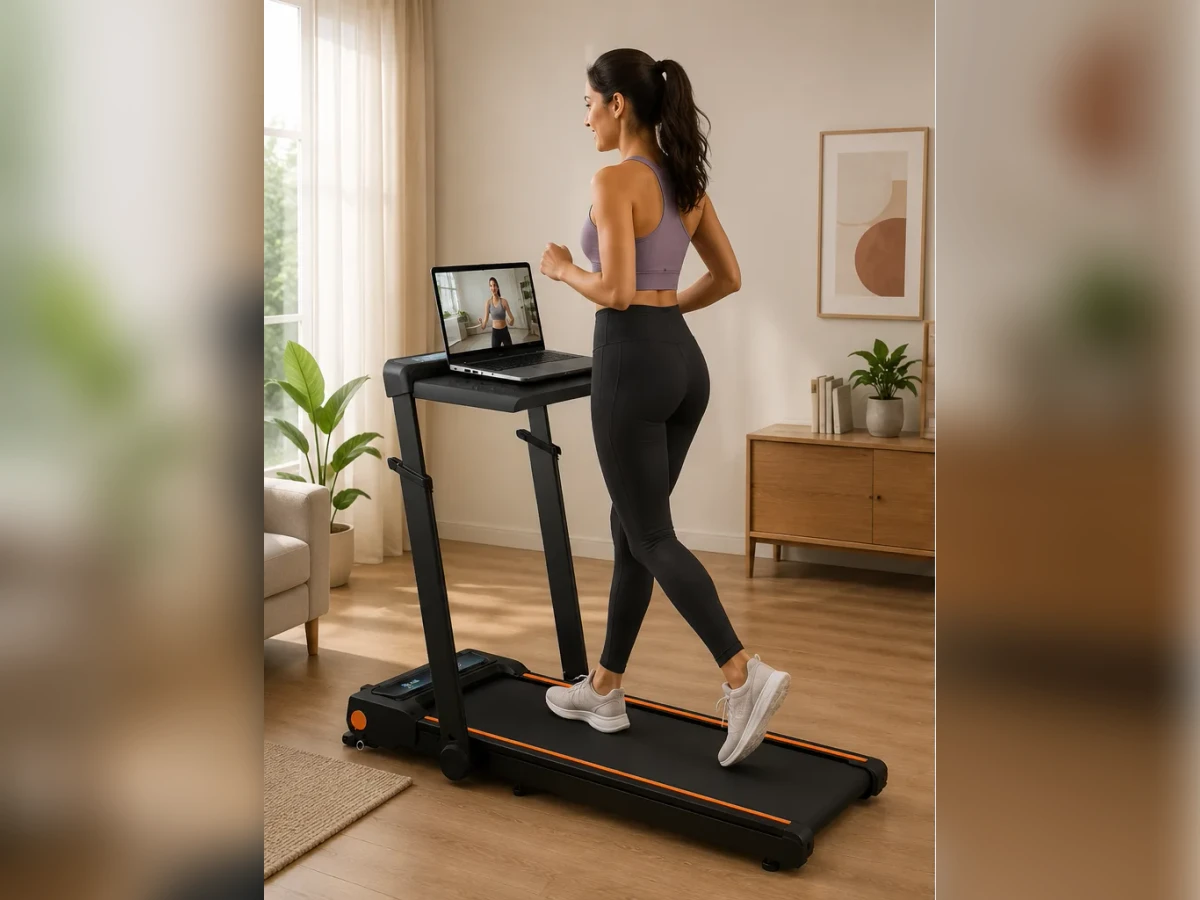 5.5 HP Foldable Treadmill with Desk & 3-Level Manual Incline, photo 1 of 2