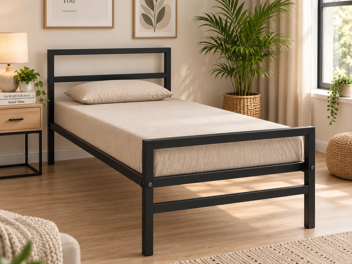 Single Metal Bed with Headboard without Mattress, photo 1 of 4