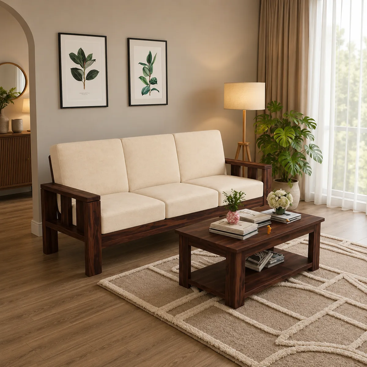 Solid Wood 3 Seater Sofa