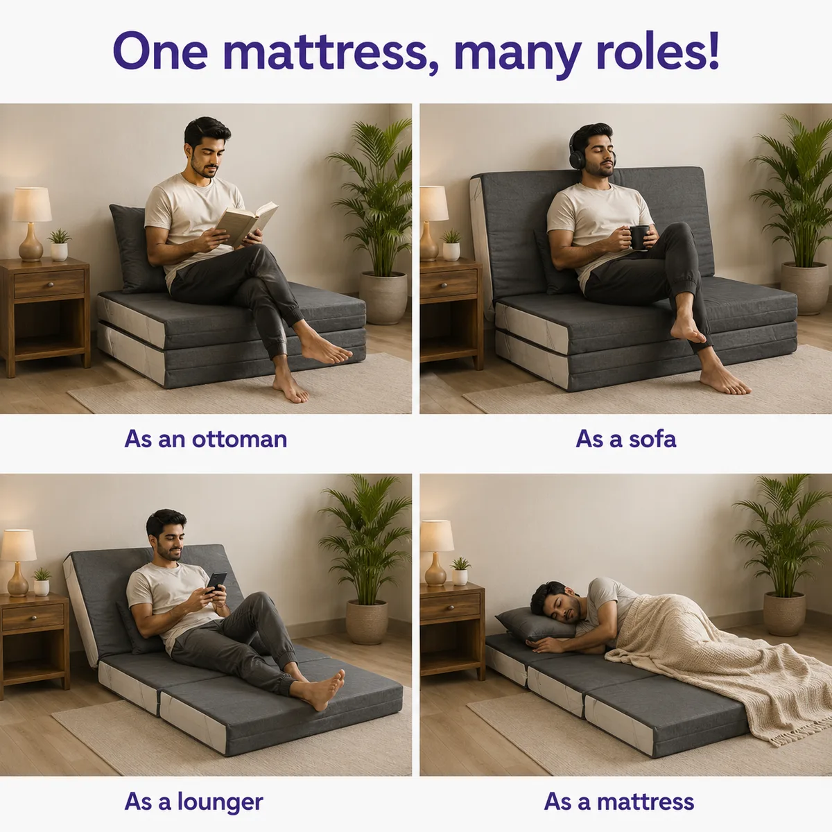 Tri-Fold Foldable Mattress (Single) with One pillow