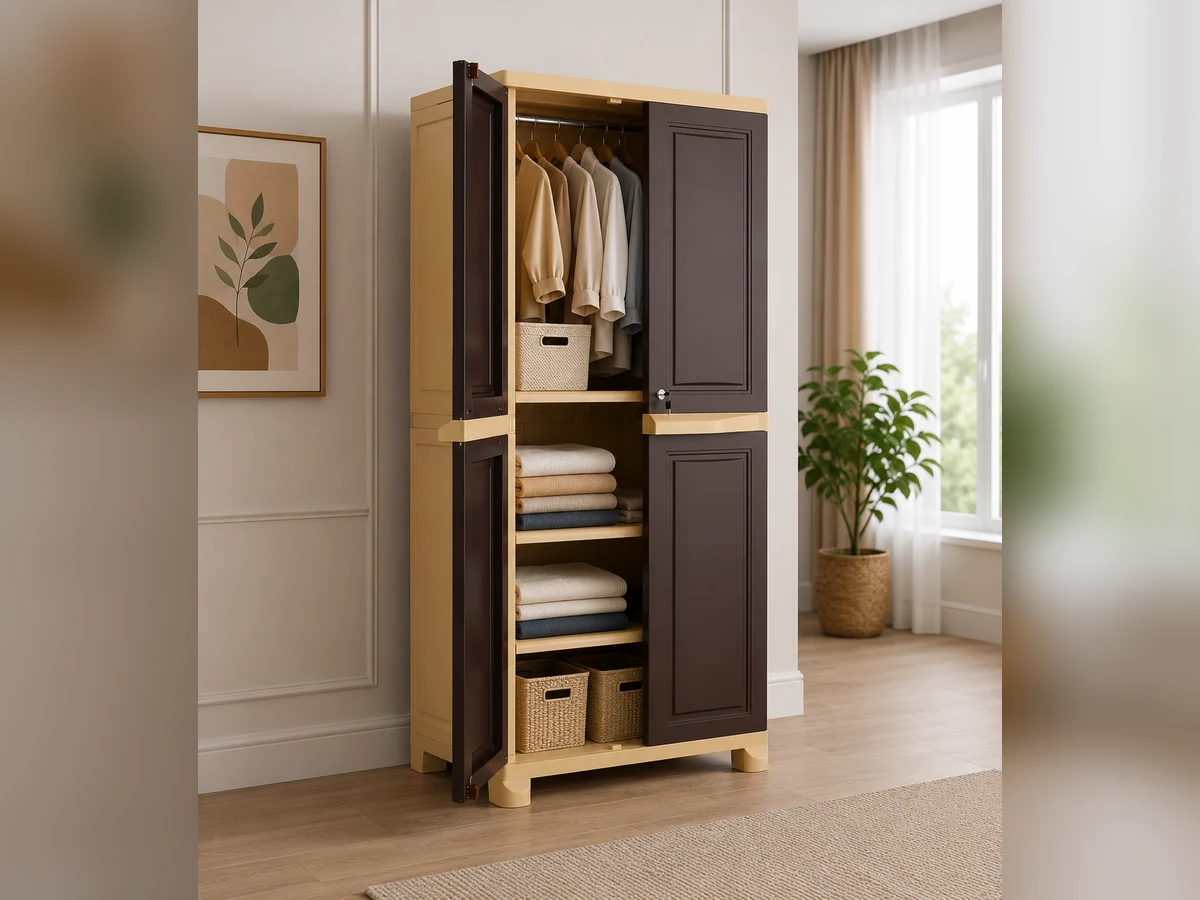 2 Door Plastic Wardrobe with 4 Shelves