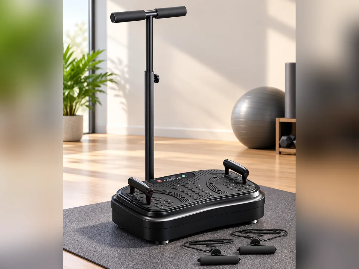 Vibration Plate with Adjustable Handlebar and Resistance Tubes, photo 1 of 2